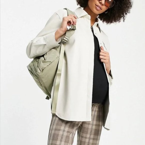 Topshop Jackets & Blazers - NWT Topshop Maternity off white faux leather shacket size 10